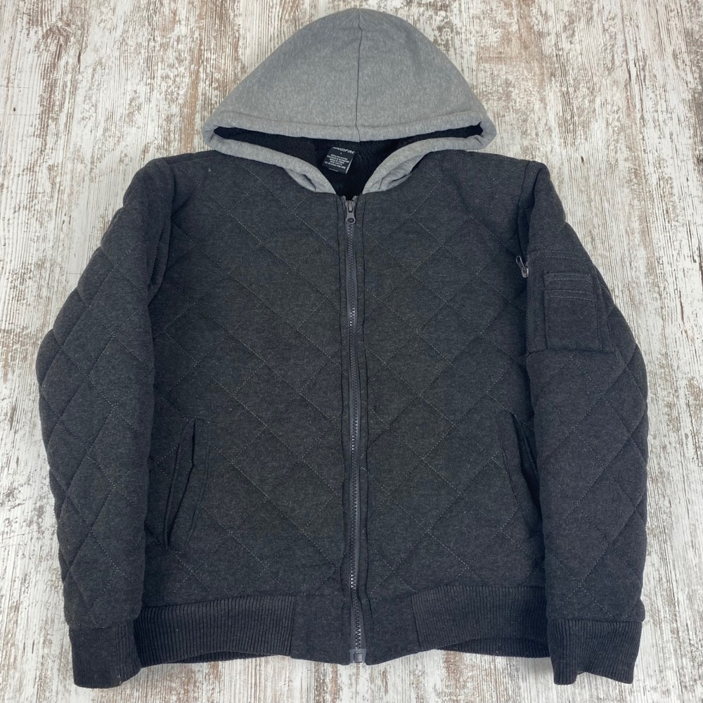 Ring of Fire Boys Quilted Sherpa Hooded Bomber Jacket Large Charcoal Gray Zip